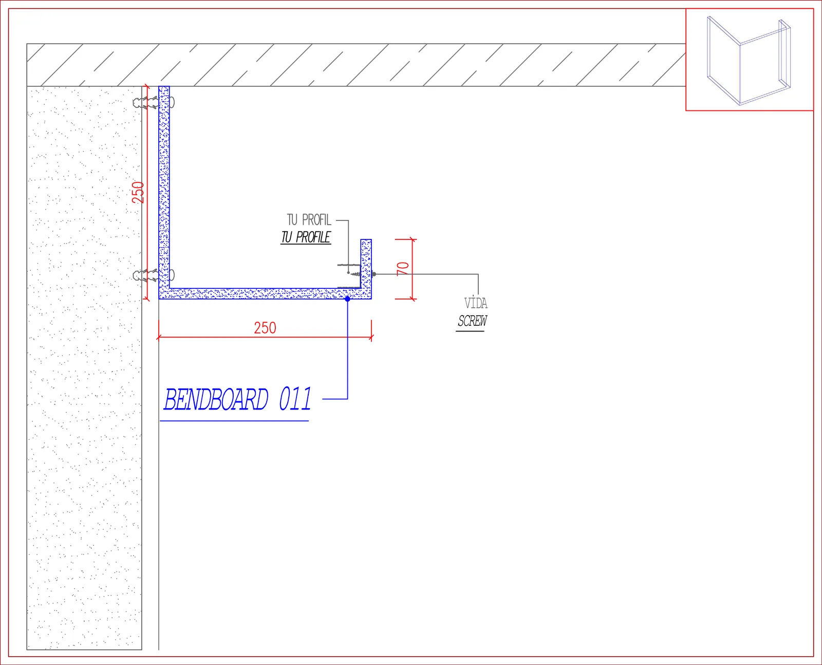 BendBoard 011 uygulama detayı 1: asma tavan taşıyıcı sistemine bağlantı kesiti